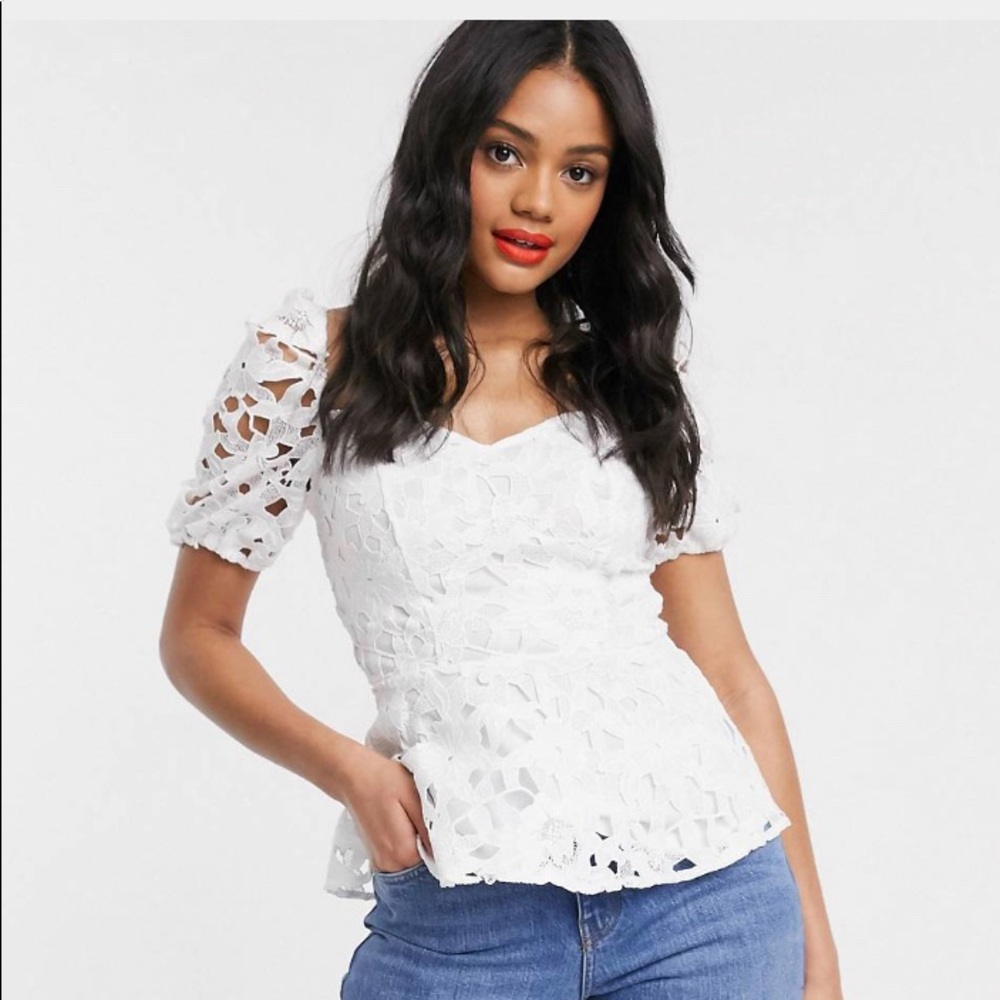 Lipsy lace puff sleeve peplum top